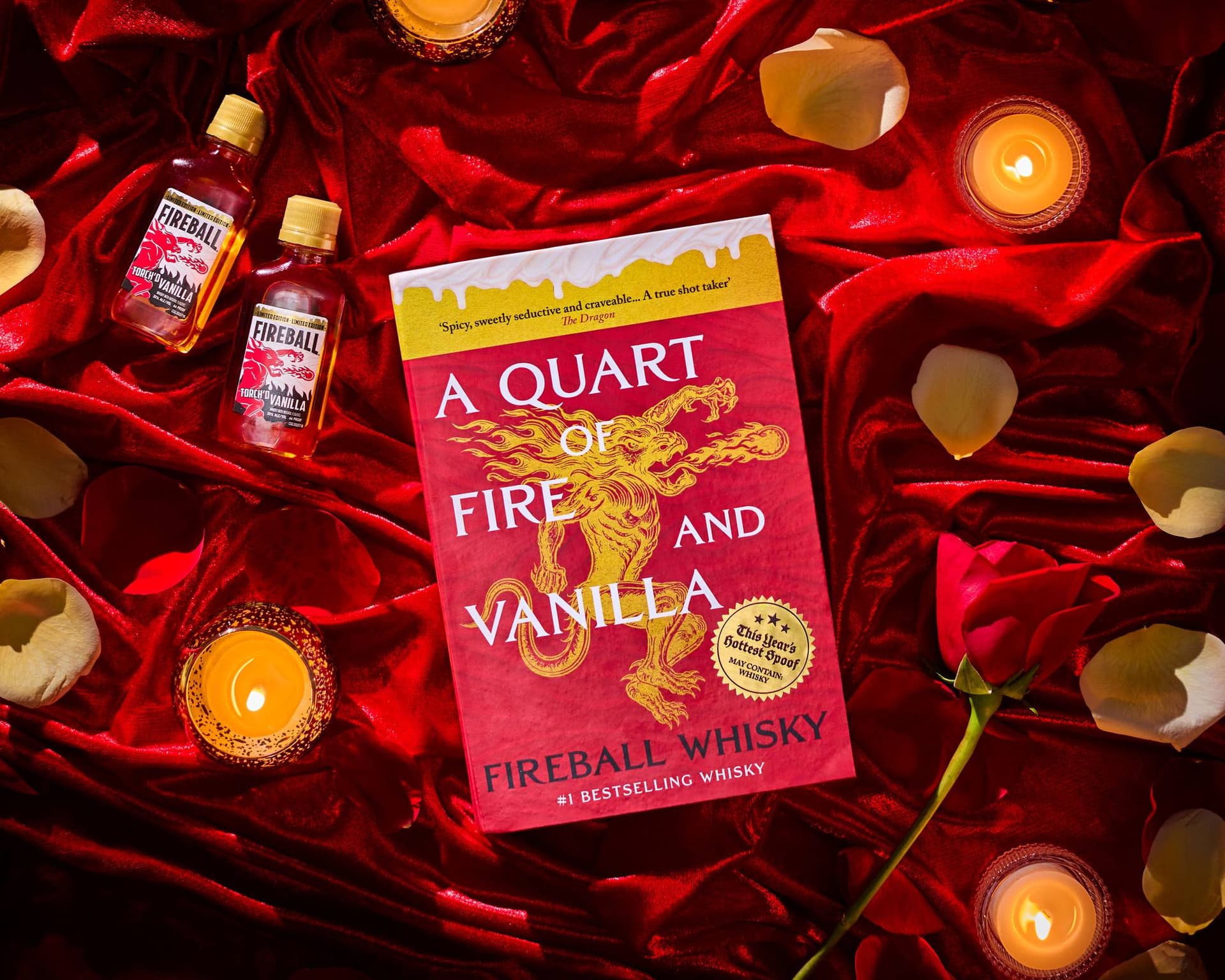 Two bottles of Fireball Torch'd Vanilla beside the Smut Stash