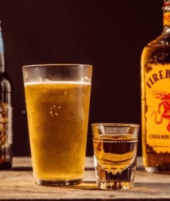 A beer and fireball shot